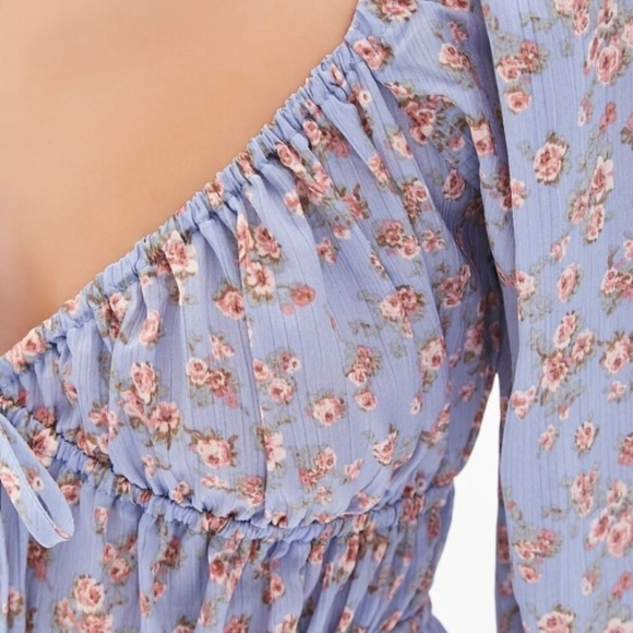 NWT Forever 21 Milkmaid Floral Sz M Babydoll Mini Dress - Picture 8 of 15